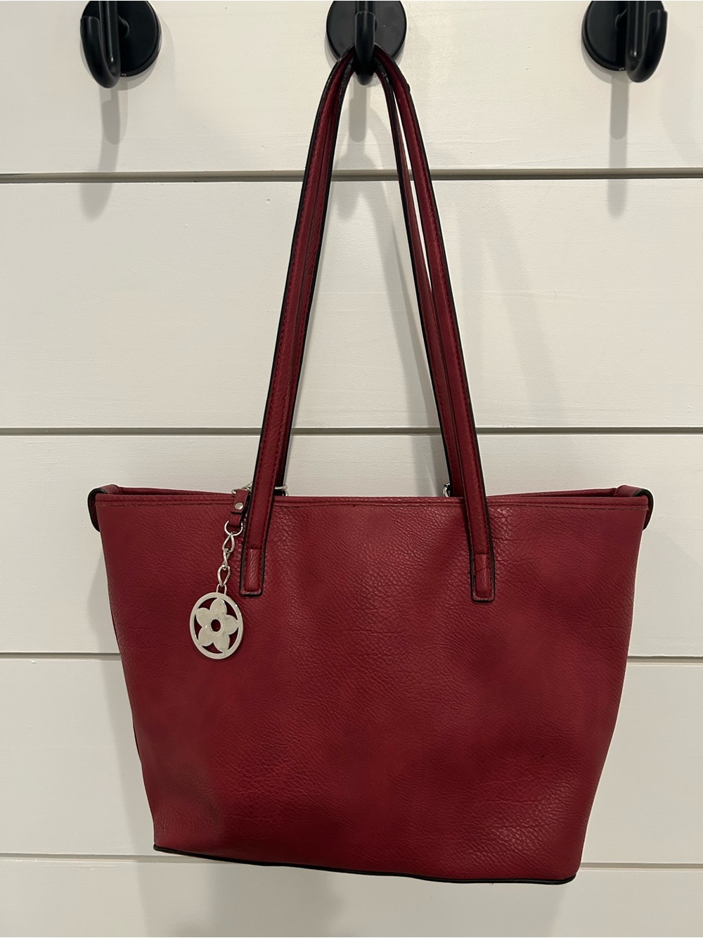 Bueno Burgundy Tote with Silver Logo Charm
